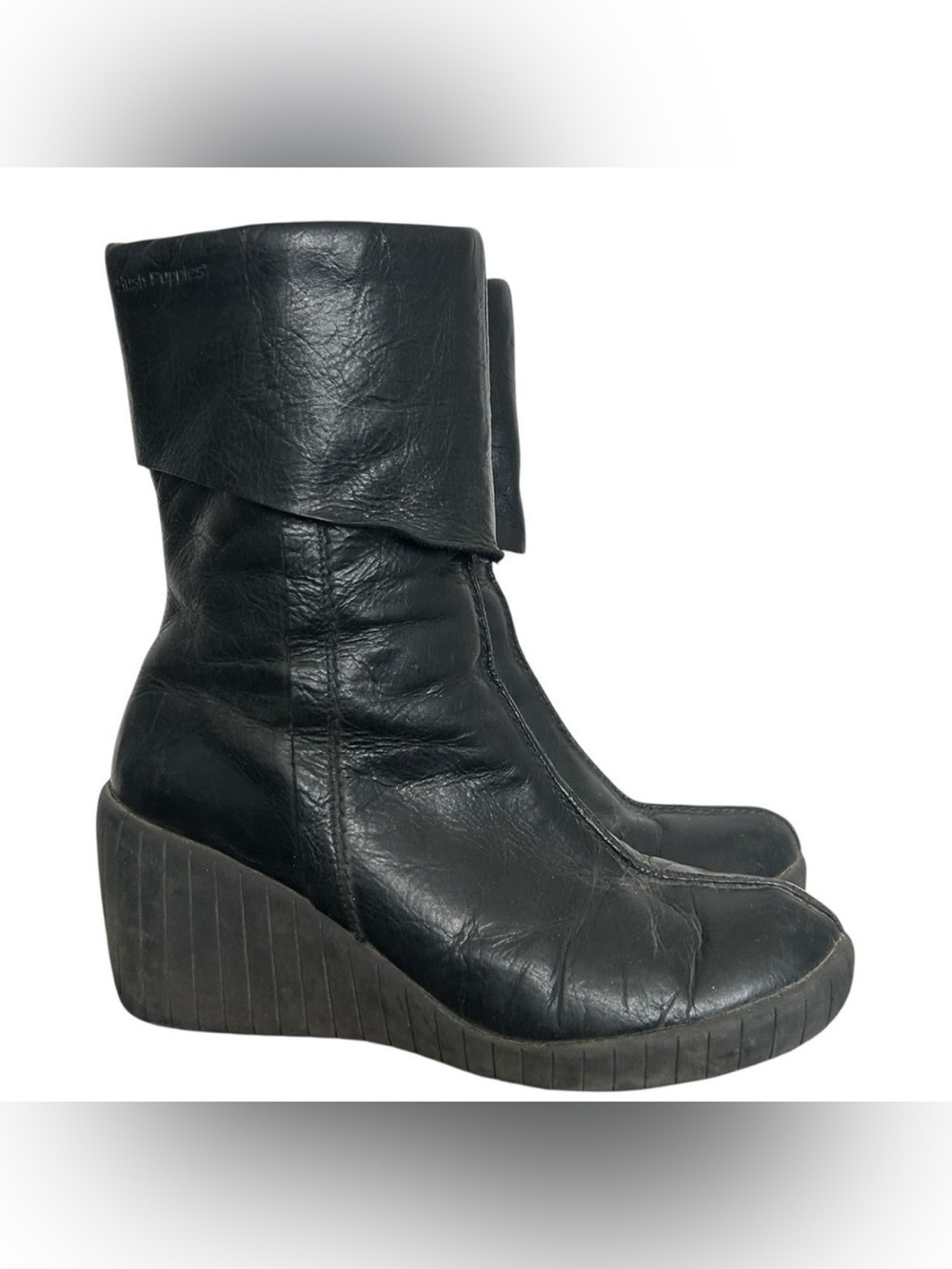 Y2K Biker “Hush Puppies” Black Leather Platform Ankle Boots